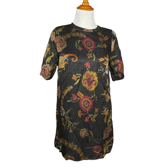 ETRO Womens IT 38 US 2 Black Mini Dress Floral Silk Sheath Back Zip Short Sleeve